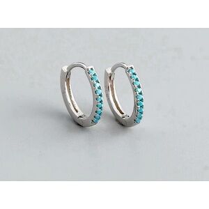 NEW Unisex Men’s Turquoise White‎ Gold Plated S925 Silver Hoop Earrings, 9mm